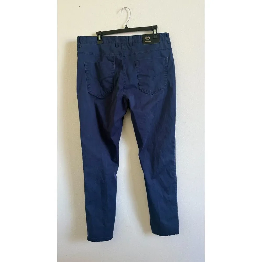 T R Premium Mens Pants 38x32 Navy Blue Tailored Recreation Straight Chino